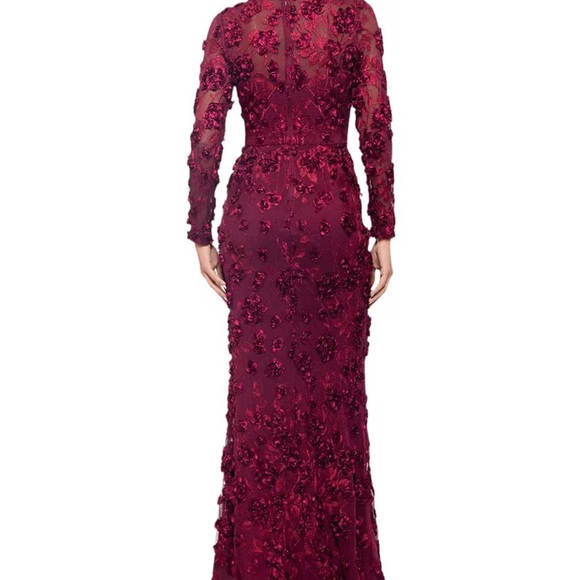 NWOT Xscape Burgundy Floral Long Sleeve Gown - Picture 3 of 7